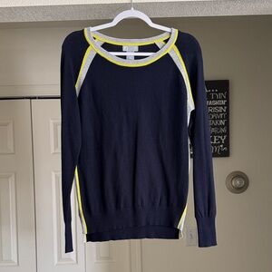 JCPenney Navy Crewneck Sweater with Yellow and White Trim